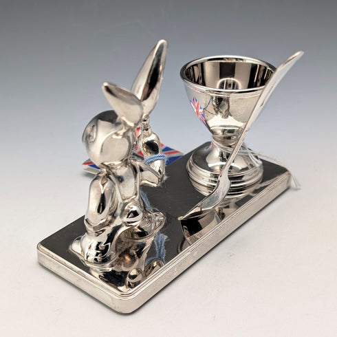 英国ヴィンテージ シルバープレート製 うさぎ土台 エッグスタンドセット 箱入り Seba